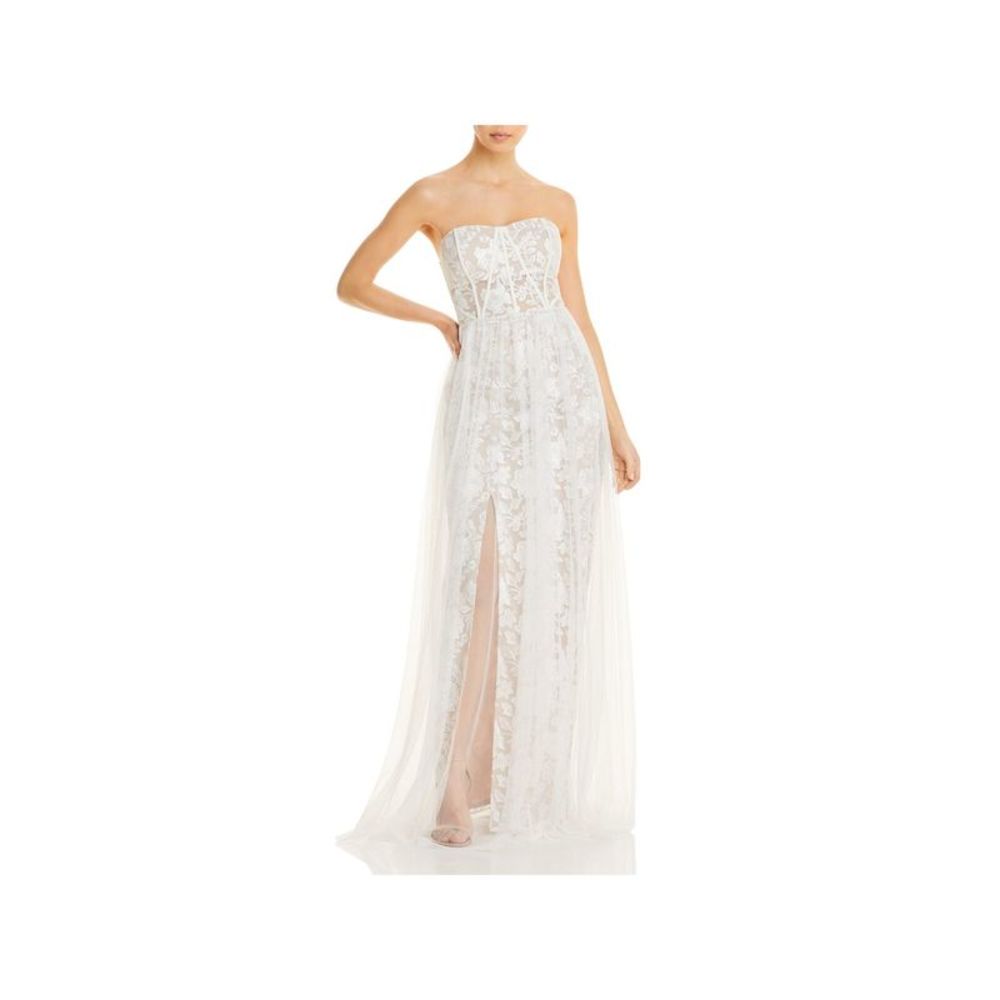 AIDAN AIDAN MATTOX Womens Ivory Mesh Overlay Lined Corset Formal Dress 4